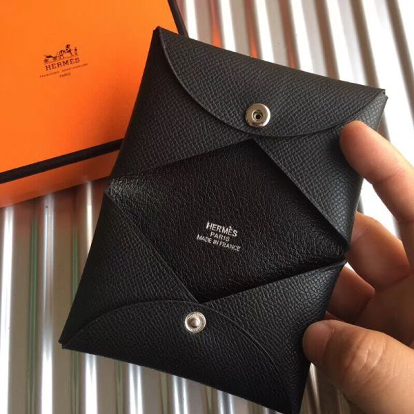 HERM Calvi Card Holder In Black Epsom Leather