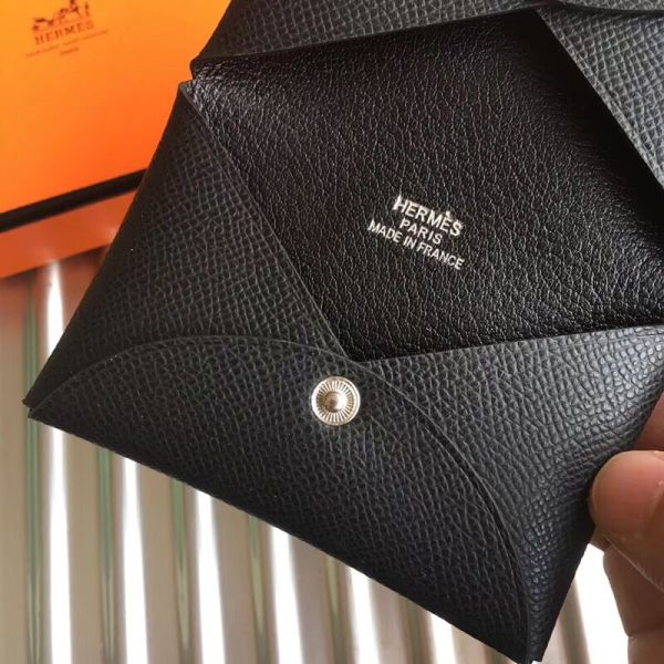 HERM Calvi Card Holder In Black Epsom Leather