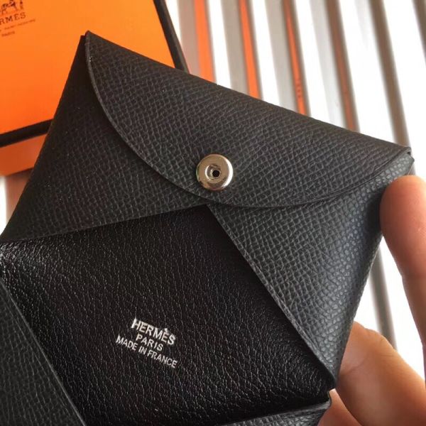 HERM Calvi Card Holder In Black Epsom Leather