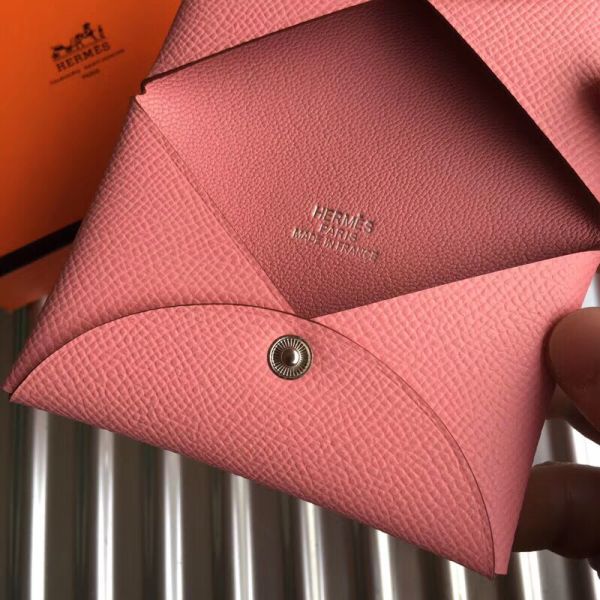 HERM Calvi Card Holder In Pink Epsom Leather