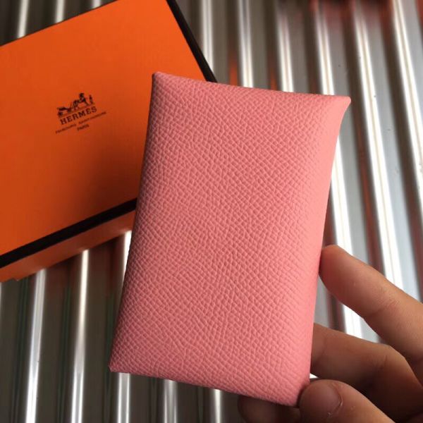 HERM Calvi Card Holder In Pink Epsom Leather