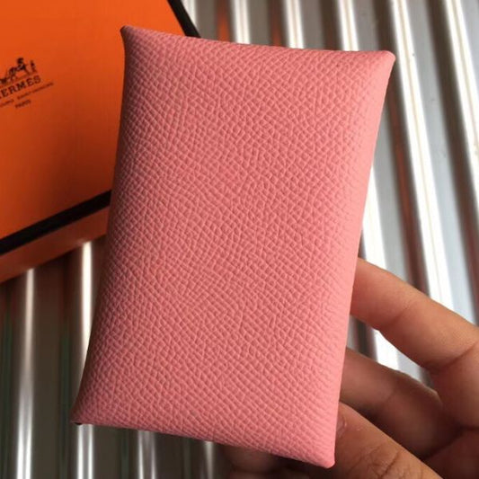 HERM Calvi Card Holder In Pink Epsom Leather