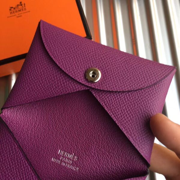 HERM Calvi Card Holder In Purple Epsom Leather