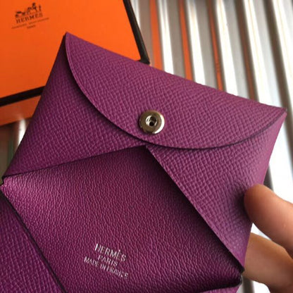 HERM Calvi Card Holder In Purple Epsom Leather
