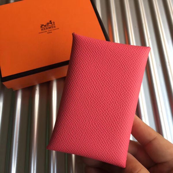 HERM Calvi Card Holder In Rose Azalee Epsom Leather
