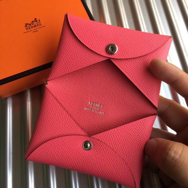 HERM Calvi Card Holder In Rose Azalee Epsom Leather
