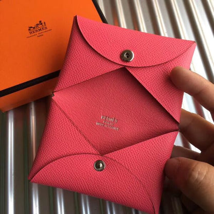 HERM Calvi Card Holder In Rose Azalee Epsom Leather