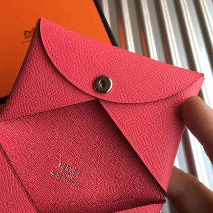 HERM Calvi Card Holder In Rose Azalee Epsom Leather