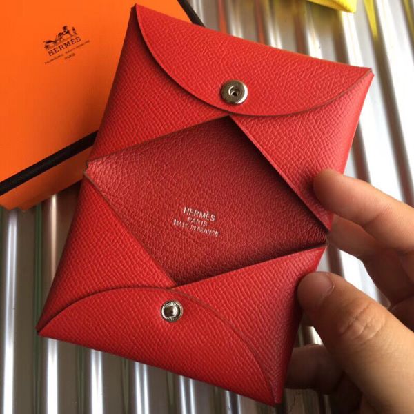 HERM Calvi Card Holder In Red Epsom Leather