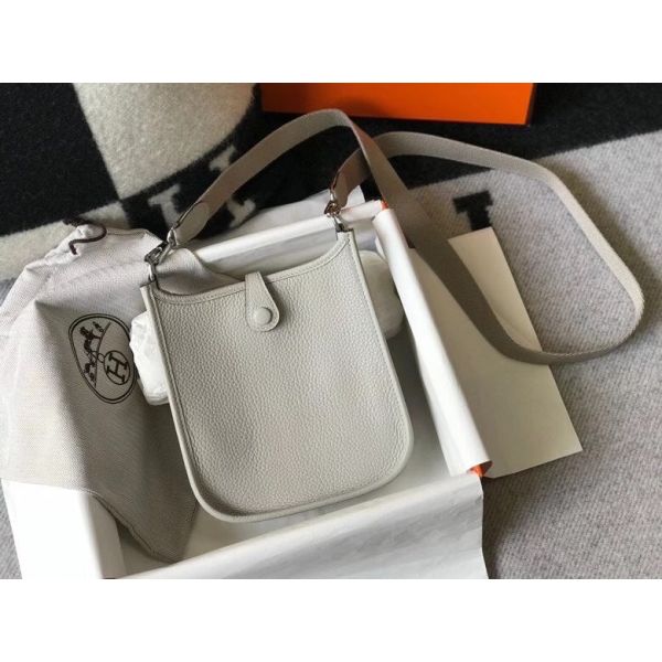 HERM Evelyne III TPM Bag In Pearl Grey Clemence Leather