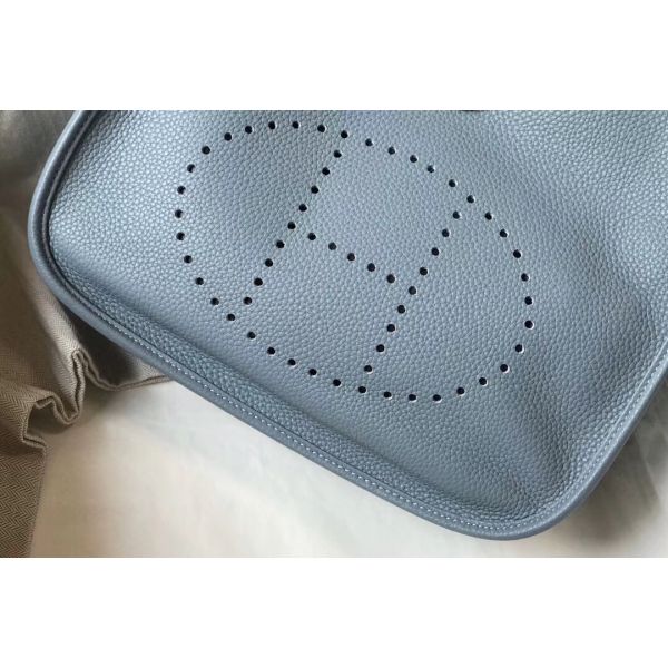 HERM Evelyne III 29 PM Bag In Blue Lin Clemence Leather