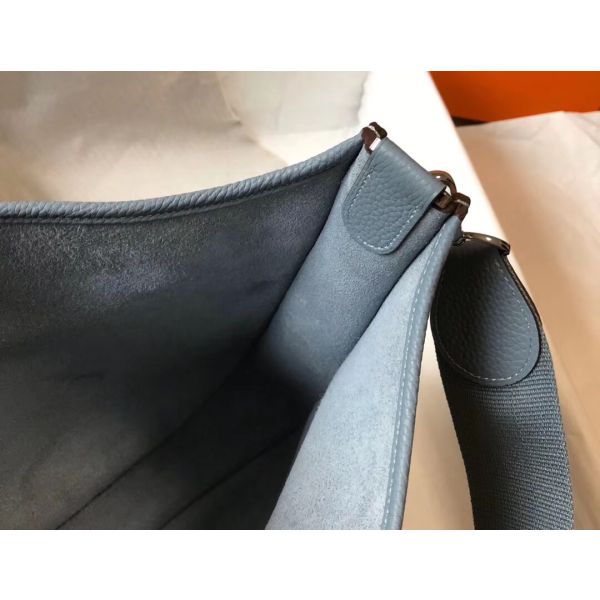 HERM Evelyne III 29 PM Bag In Blue Lin Clemence Leather