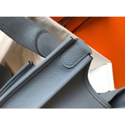 HERM Evelyne III 29 PM Bag In Blue Lin Clemence Leather