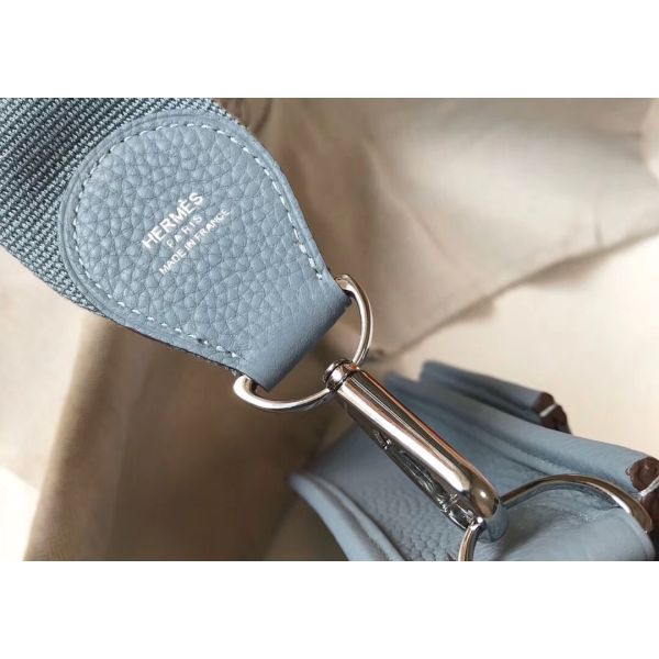 HERM Evelyne III 29 PM Bag In Blue Lin Clemence Leather