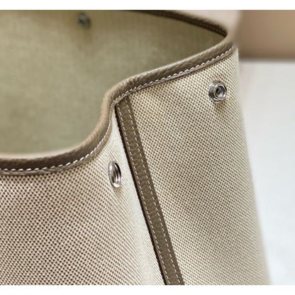 HERM Garden Party 36cm Bag in Toile and Taupe Leather