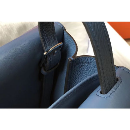 HERM Halzan 31cm Bag In Blue Agate Clemence Leather