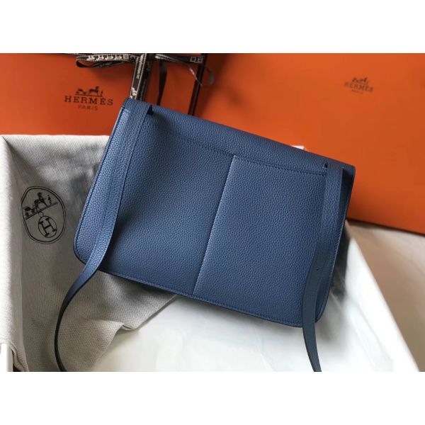 HERM Halzan 31cm Bag In Blue Agate Clemence Leather