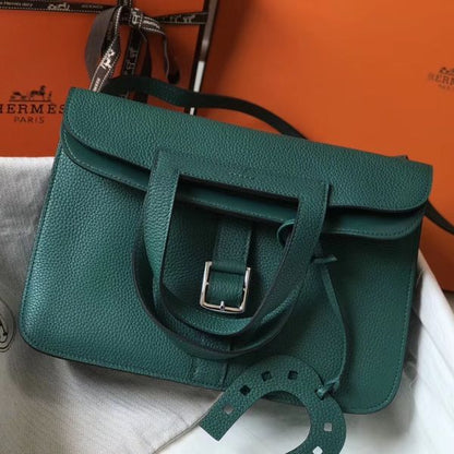 HERM Halzan 31cm Bag In Malachite Clemence Leather