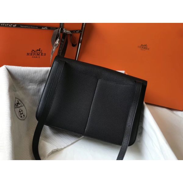HERM Halzan 31cm Bag In Black Clemence Leather