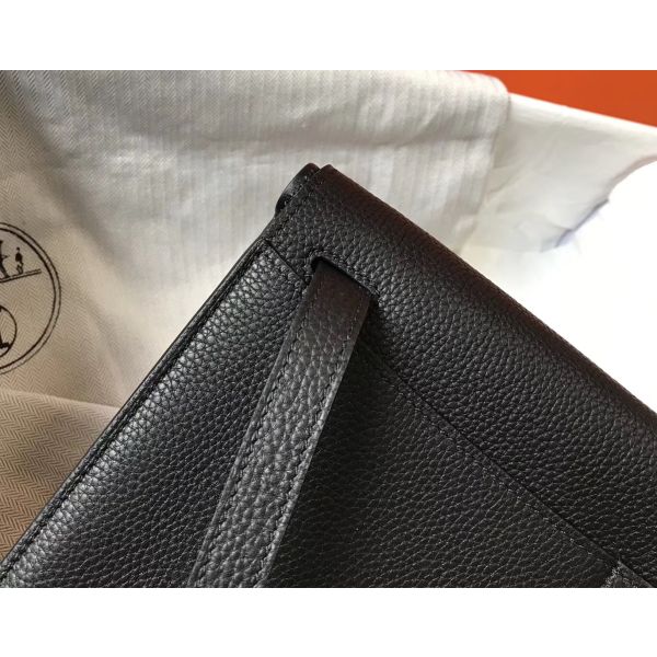 HERM Halzan 31cm Bag In Black Clemence Leather