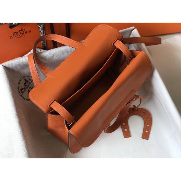 HERM Halzan 31cm Bag In Orange Clemence Leather