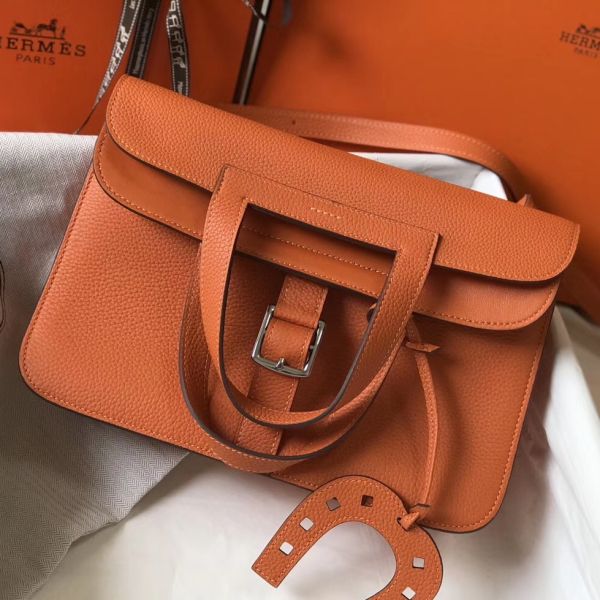HERM Halzan 31cm Bag In Orange Clemence Leather