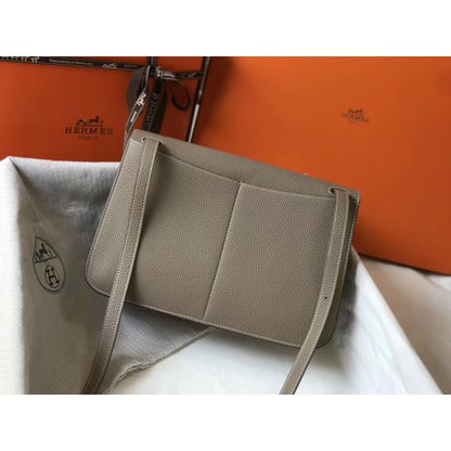 HERM Halzan 31cm Bag In Grey Clemence Leather
