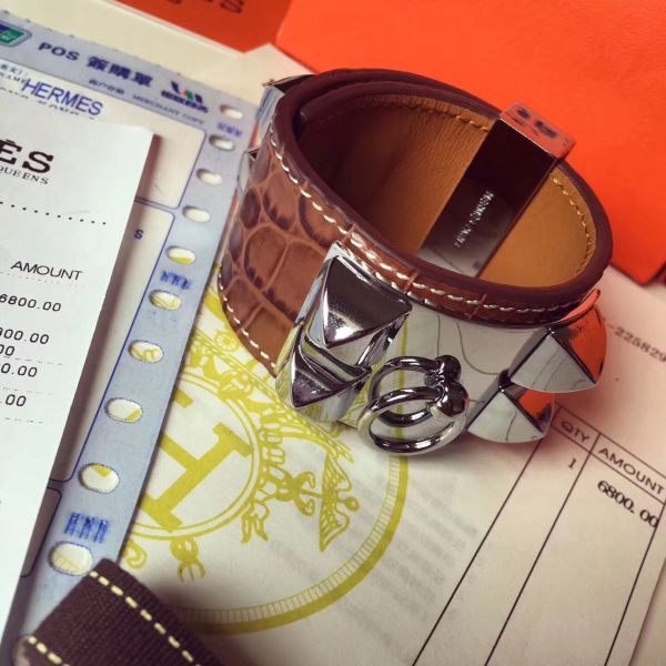 HERM Brown Crocodile Collier de Chien Bracelet Size S