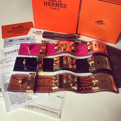 HERM Brown Crocodile Collier de Chien Bracelet Size S
