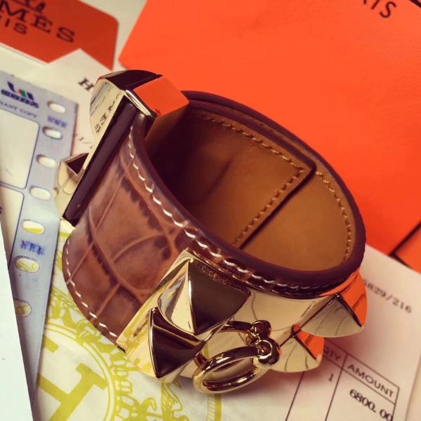 HERM Brown Crocodile Collier de Chien Bracelet Size S