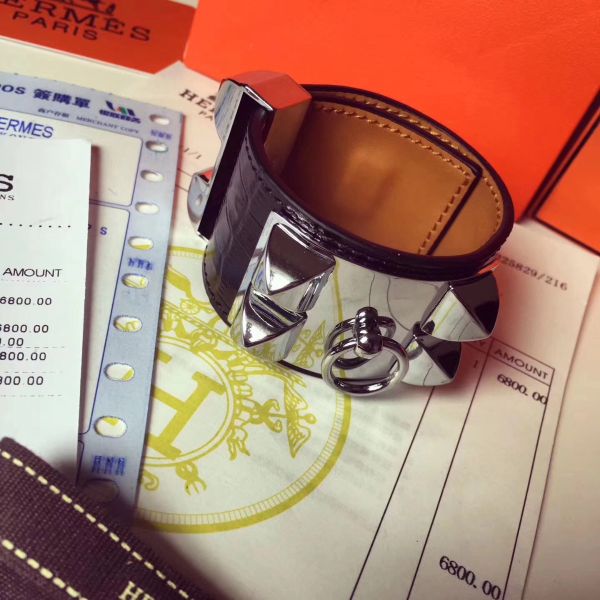 HERM Black Crocodile Collier de Chien Bracelet Size S