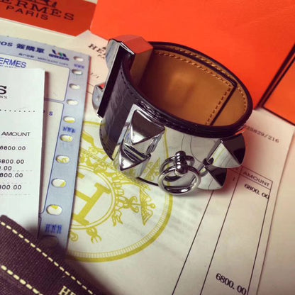 HERM Black Crocodile Collier de Chien Bracelet Size S