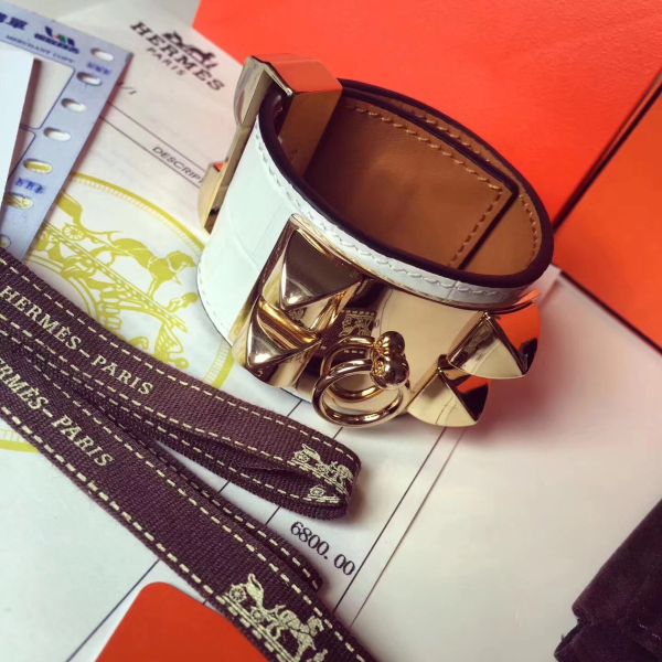 HERM White Crocodile Collier de Chien Bracelet Size S
