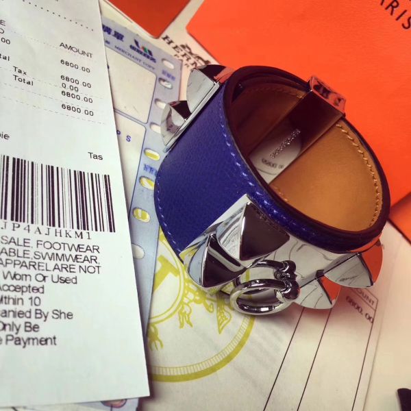 HERM Blue Epsom Collier de Chien Bracelet Size S