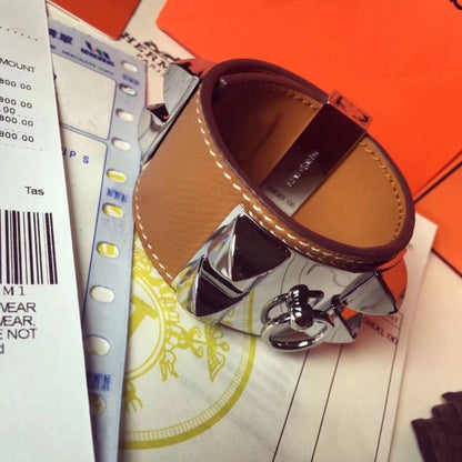 HERM Brown Epsom Collier de Chien Bracelet Size S