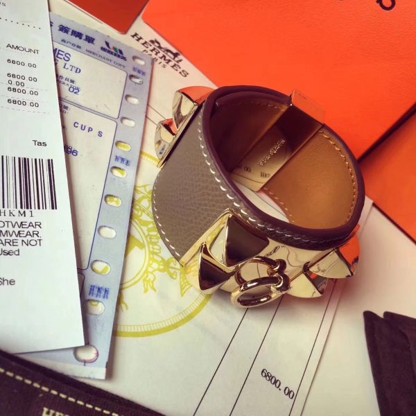 HERM Taupe Epsom Collier de Chien Bracelet Size S