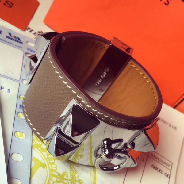 HERM Taupe Epsom Collier de Chien Bracelet Size S