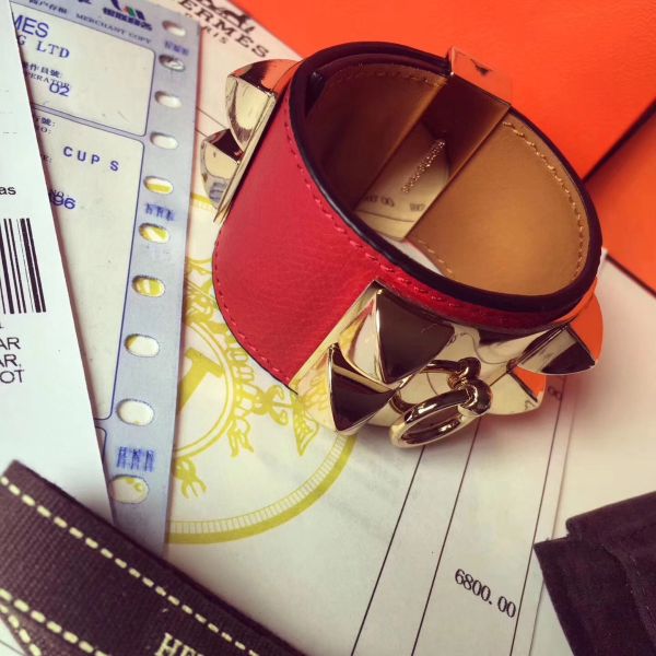 HERM Red Epsom Collier de Chien Bracelet Size S