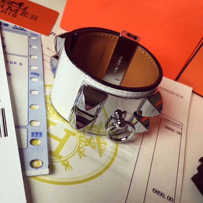 HERM White Epsom Collier de Chien Bracelet Size S