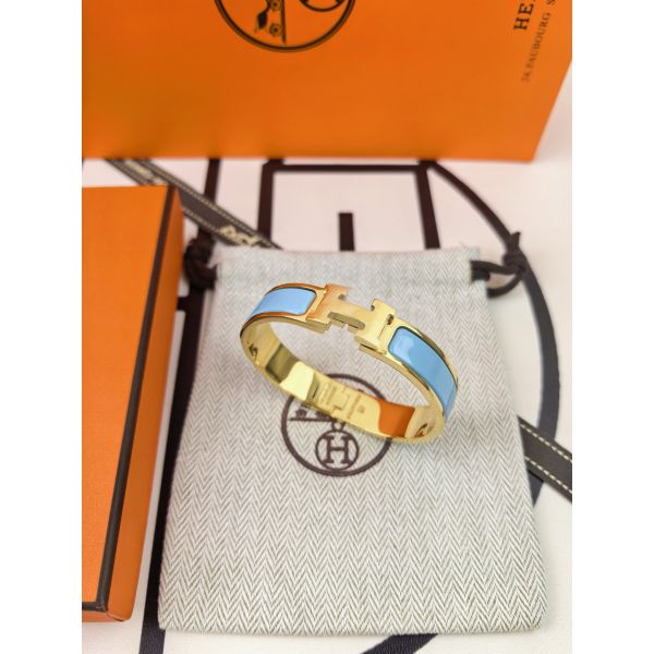 HERM Blue Ciel Enamel Clic H Bracelet