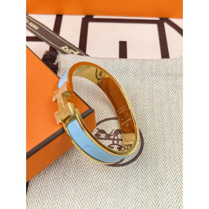 HERM Blue Ciel Enamel Clic H Bracelet