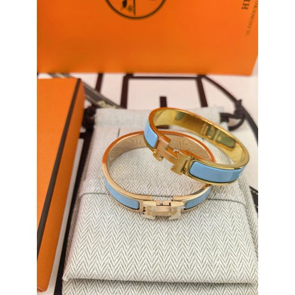 HERM Blue Ciel Enamel Clic H Bracelet