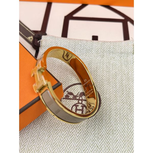 HERM Marron Glace Enamel Clic H Bracelet