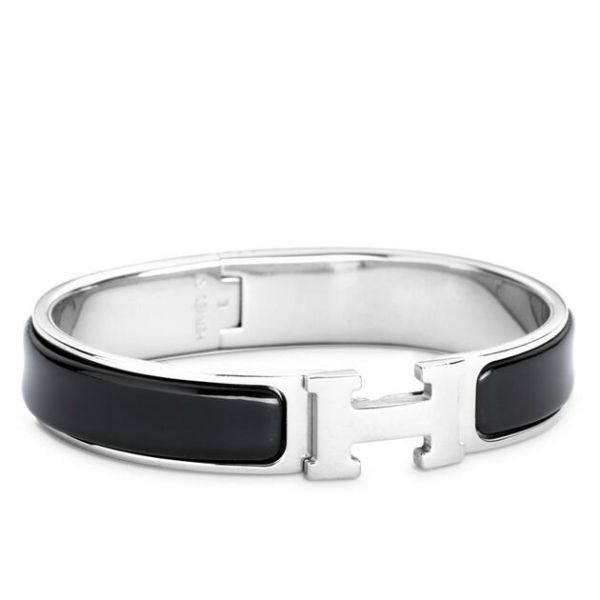 HERM Black Enamel Clic H PM Bracelet