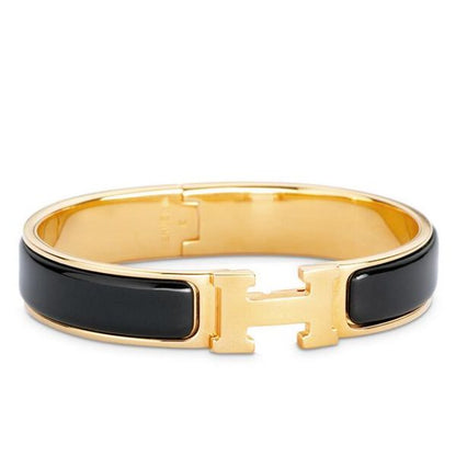 HERM Black Enamel Clic H PM Bracelet