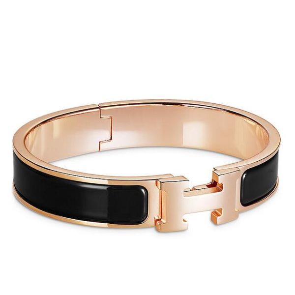 HERM Black Enamel Clic H PM Bracelet