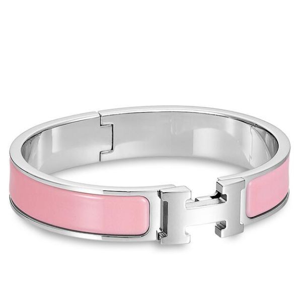 HERM Pink Enamel Clic H PM Bracelet