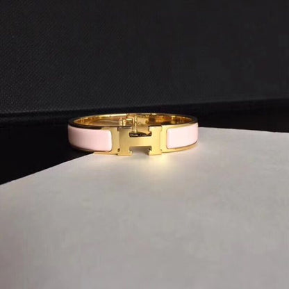 HERM Pink Enamel Clic H PM Bracelet