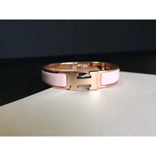 HERM Pink Enamel Clic H PM Bracelet