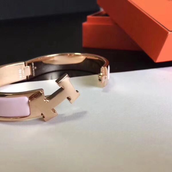 HERM Pink Enamel Clic H PM Bracelet
